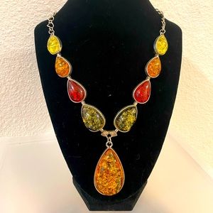 Amber Silver Chain Necklace